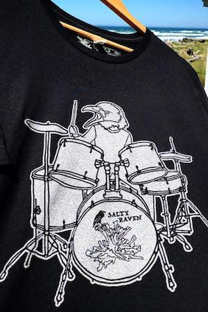 Salty Raven Drummer T-Shirt - Unisex Silver on Black