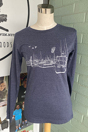 Salty Port T-Shirt - Long Sleeve Unisex Heather Navy