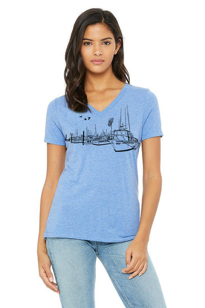 Salty Port V-Neck Tee  - Women's Blue Tri-Blend
