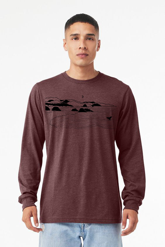 Whale's Tail H-Maroon Long Sleeve Tee Shirt