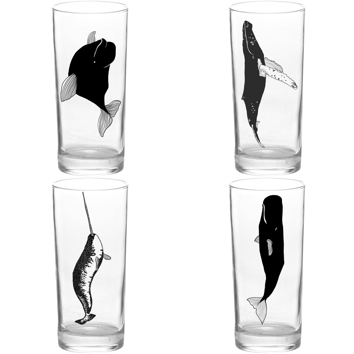 4 Pack Boxed Set Whales Black Tall Collins Glasses – Salty Raven