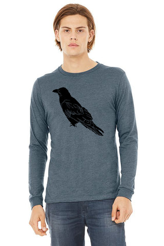 Perched Raven T-Shirt - Long Sleeve Unisex Heather Slate
