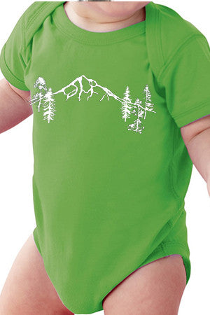 Seasons K Designs Salty Raven Mt Hood Forest Baby Onesie