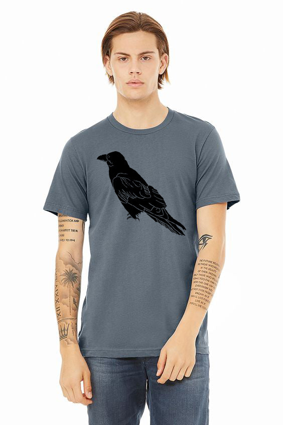 Perched Raven T-Shirt - Unisex Steel Blue