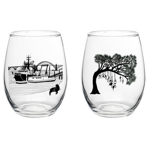 “Gone Fishing”  Stemless Wine Glass Boxed Set