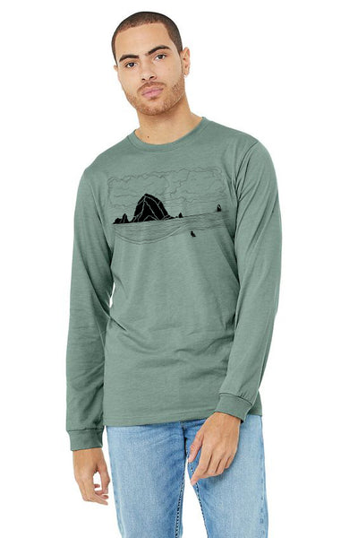 Haystack Humpback Dusty Blue Long Sleeve Unisex Men's T-shirt
