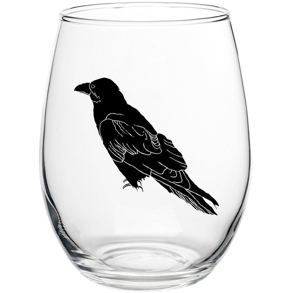 Perched Raven Stemless Wine Glass