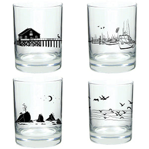 Salty Coast Landscapes Rocks Glass Glassware Boxed Set Of 4